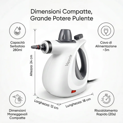 Vaporia™ - Pulitore a Vapore Portatile Professionale 110°C (Kit 12-in-1)