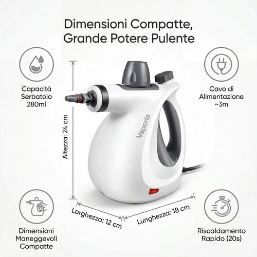 Vaporia™ - Pulitore a Vapore Portatile Professionale 110°C (Kit 12-in-1)