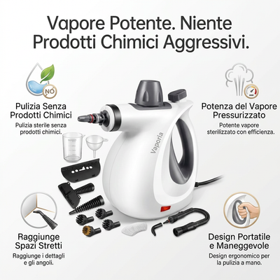 Vaporia™ - Pulitore a Vapore Portatile Professionale 110°C (Kit 12-in-1)