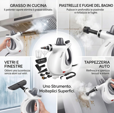 Vaporia™ - Pulitore a Vapore Portatile Professionale 110°C (Kit 12-in-1)